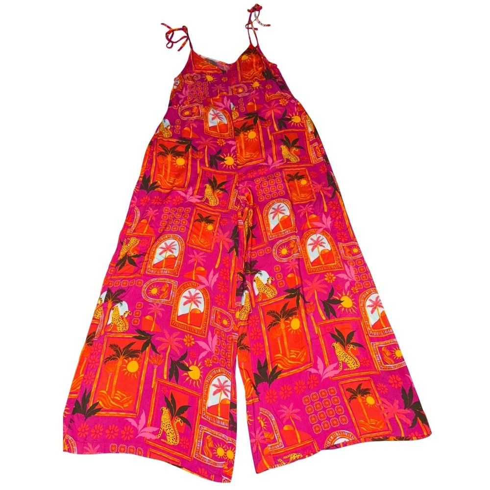 Old‎ Navy Womens Pink Orange Tropical Wide Leg Jumpsuit Romper, Size S